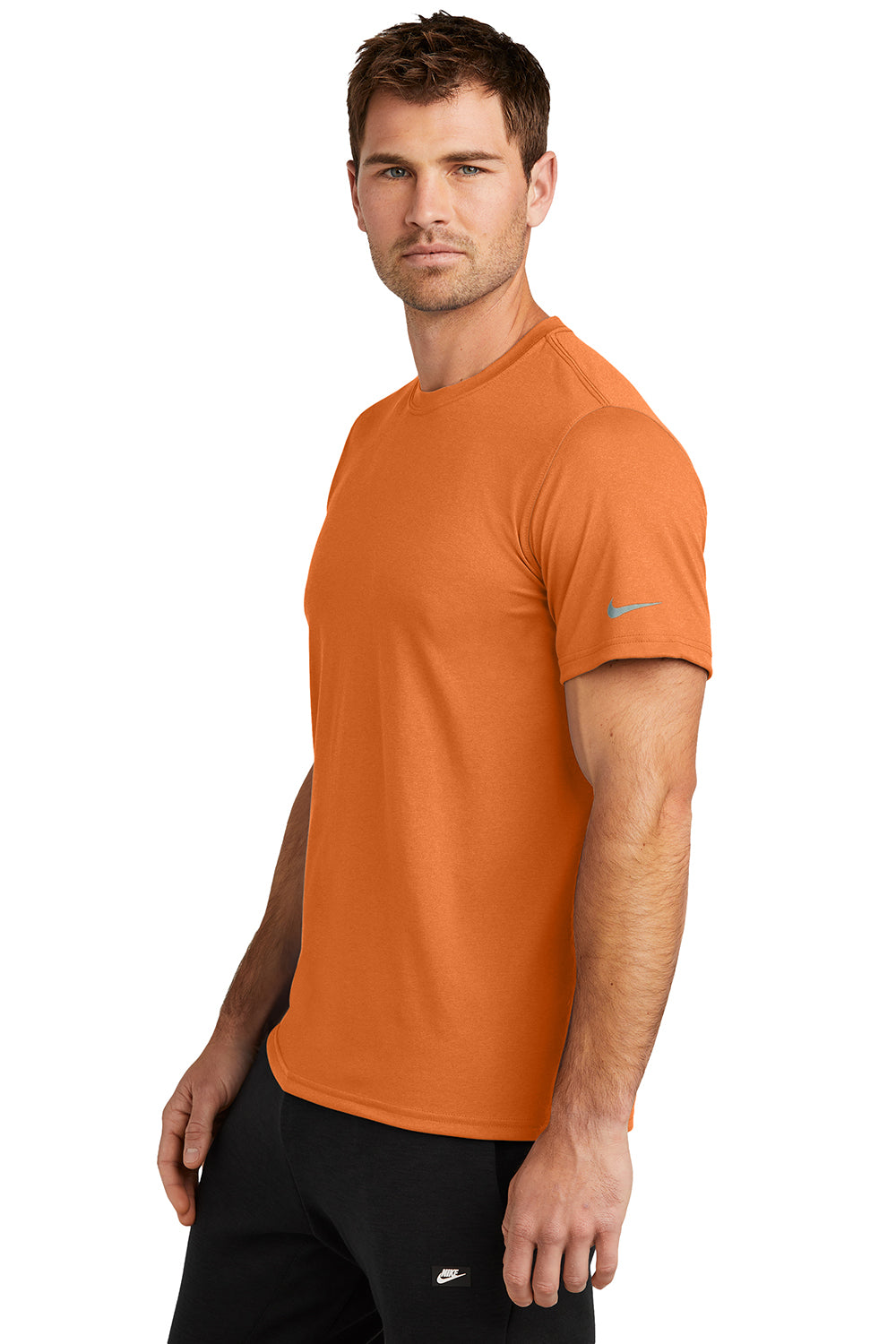 Nike NKDX8730 Mens rLegend Dri-Fit Moisture Wicking Short Sleeve Crewneck T-Shirt Desert Orange Model Side