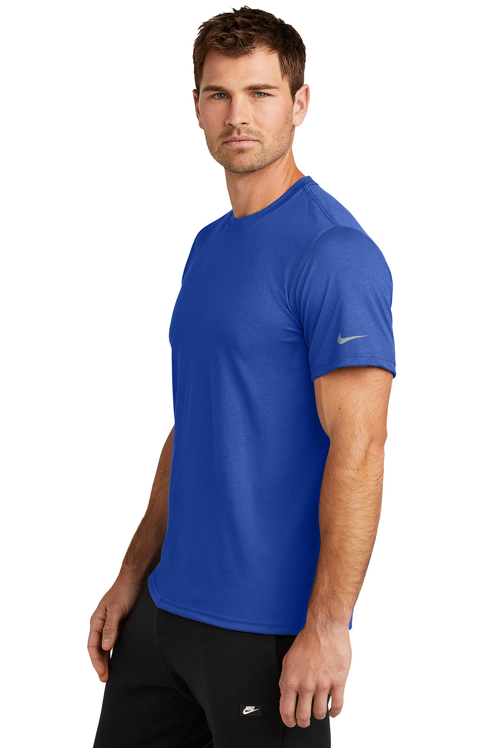Nike NKDX8730 Mens rLegend Dri-Fit Moisture Wicking Short Sleeve Crewneck T-Shirt Game Royal Blue Model Side