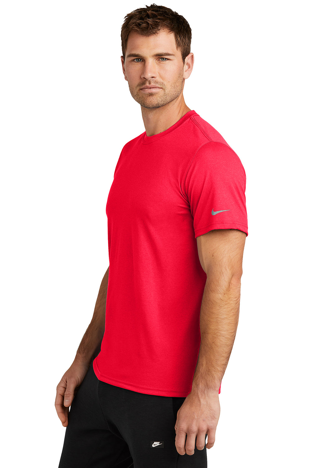 Nike NKDX8730 Mens rLegend Dri-Fit Moisture Wicking Short Sleeve Crewneck T-Shirt University Red Model Side