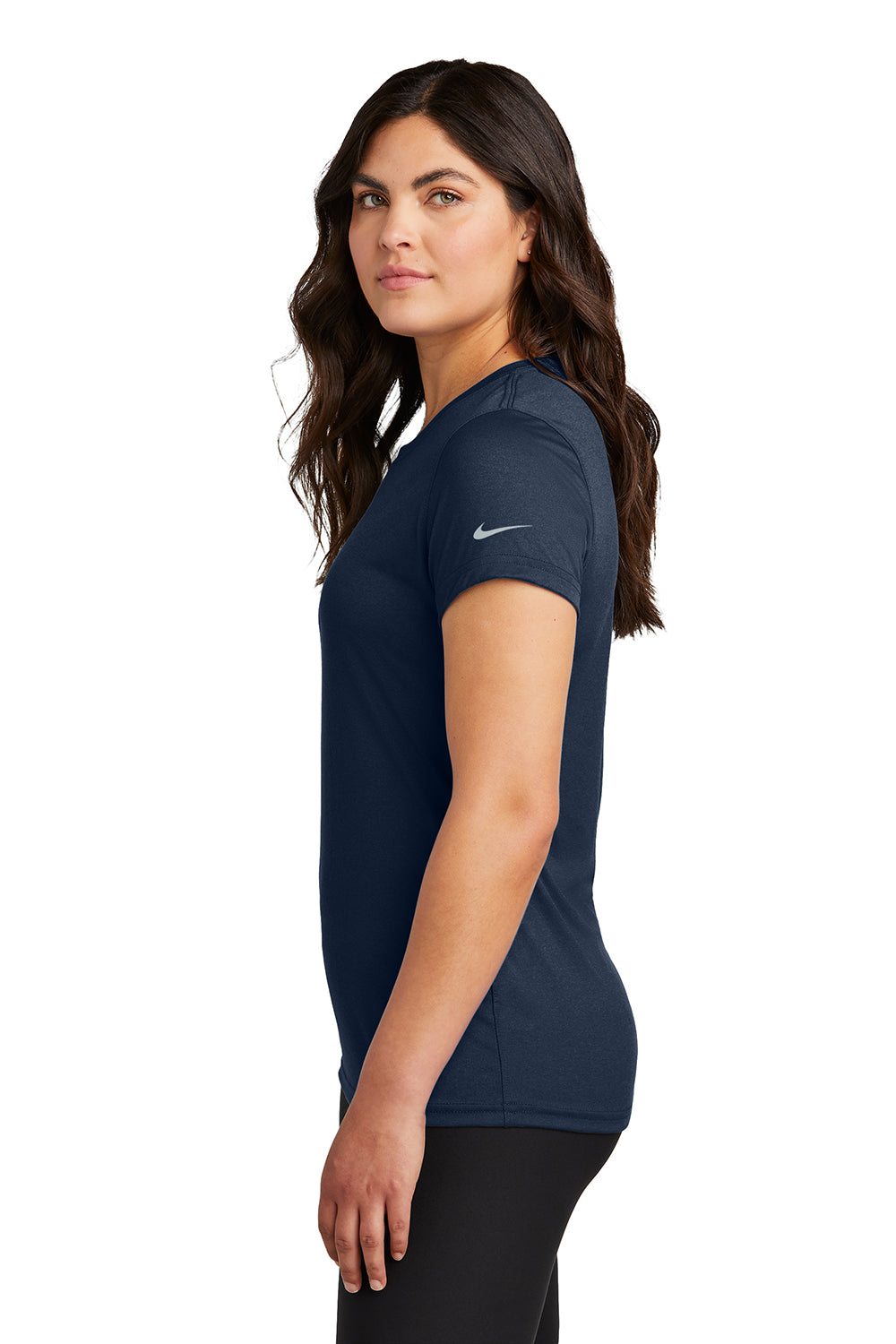 Nike NKDX8734 Womens rLegend Dri-Fit Moisture Wicking Short Sleeve Crewneck T-Shirt College Navy Blue Model Side