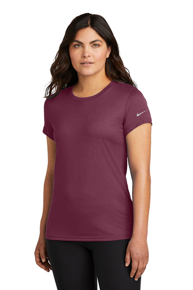 Nike NKDX8734 Womens rLegend Dri-Fit Moisture Wicking Short Sleeve Crewneck T-Shirt Deep Maroon Model Front