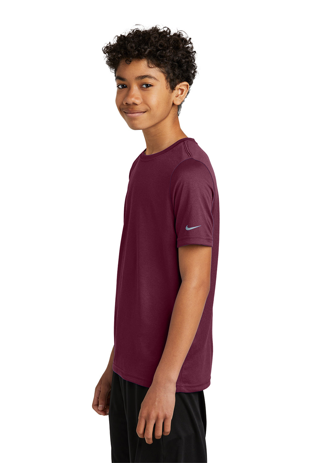 Nike NKDX8787 Youth rLegend Dri-Fit Moisture Wicking Short Sleeve Crewneck T-Shirt Deep Maroon Model Side
