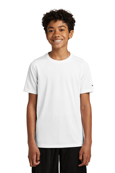 Nike NKDX8787 Youth rLegend Dri-Fit Moisture Wicking Short Sleeve Crewneck T-Shirt White Model Front