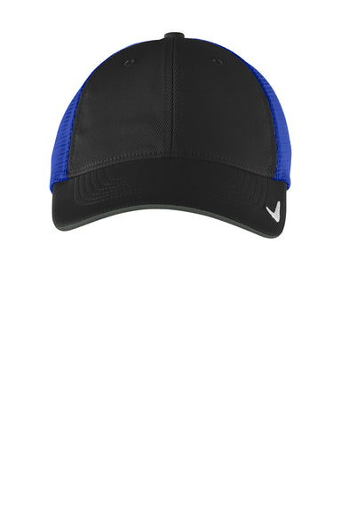 Nike NKAO9293/NKFB6448 Mens Dri-Fit Moisture Wicking Stretch Fit Hat Black/Royal Blue Flat Front