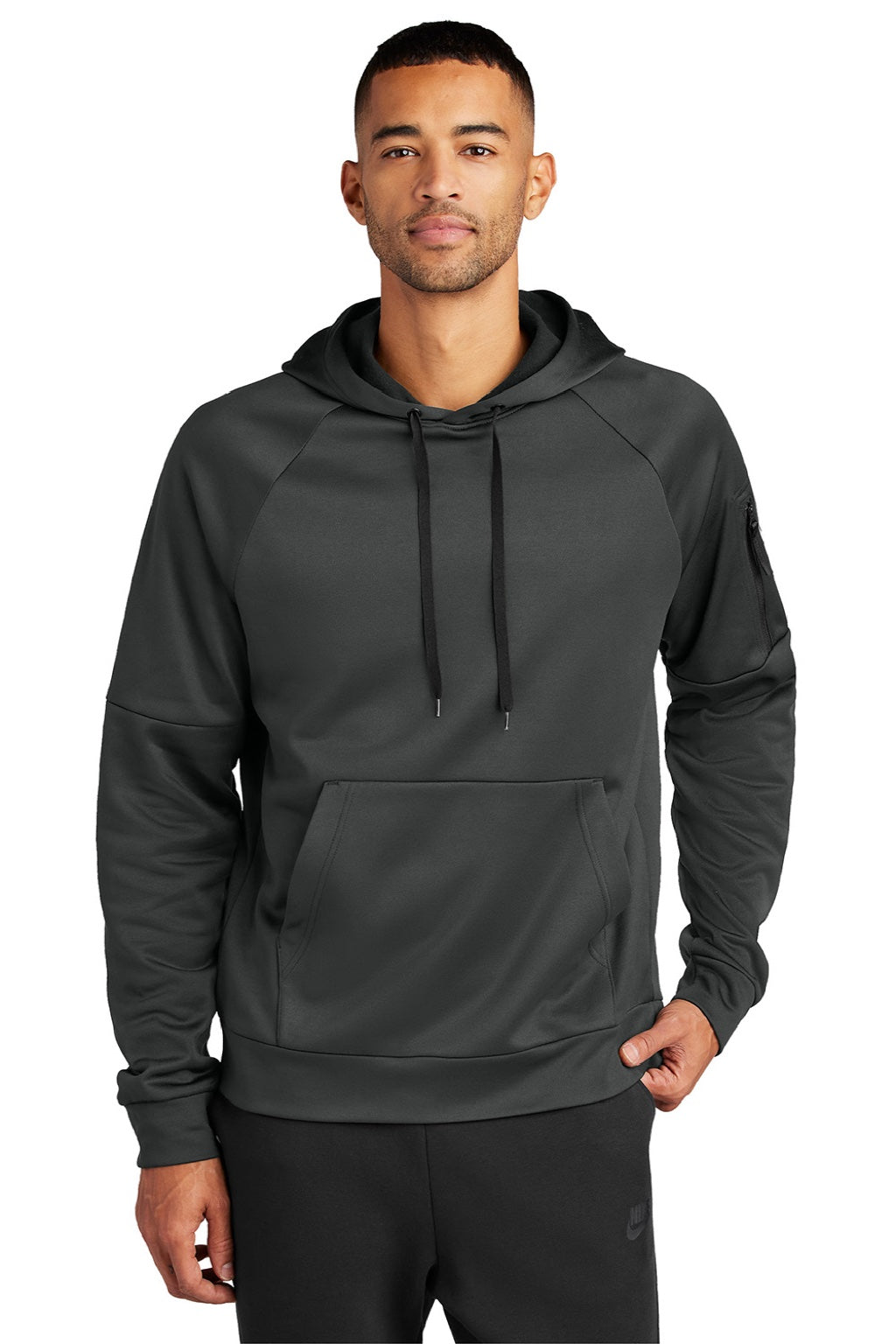 Nike NKFD9735 Mens Therma-Fit Fleece Hooded Sweatshirt Hoodie w/ Pouch Pocket Anthracite Grey Model Front
