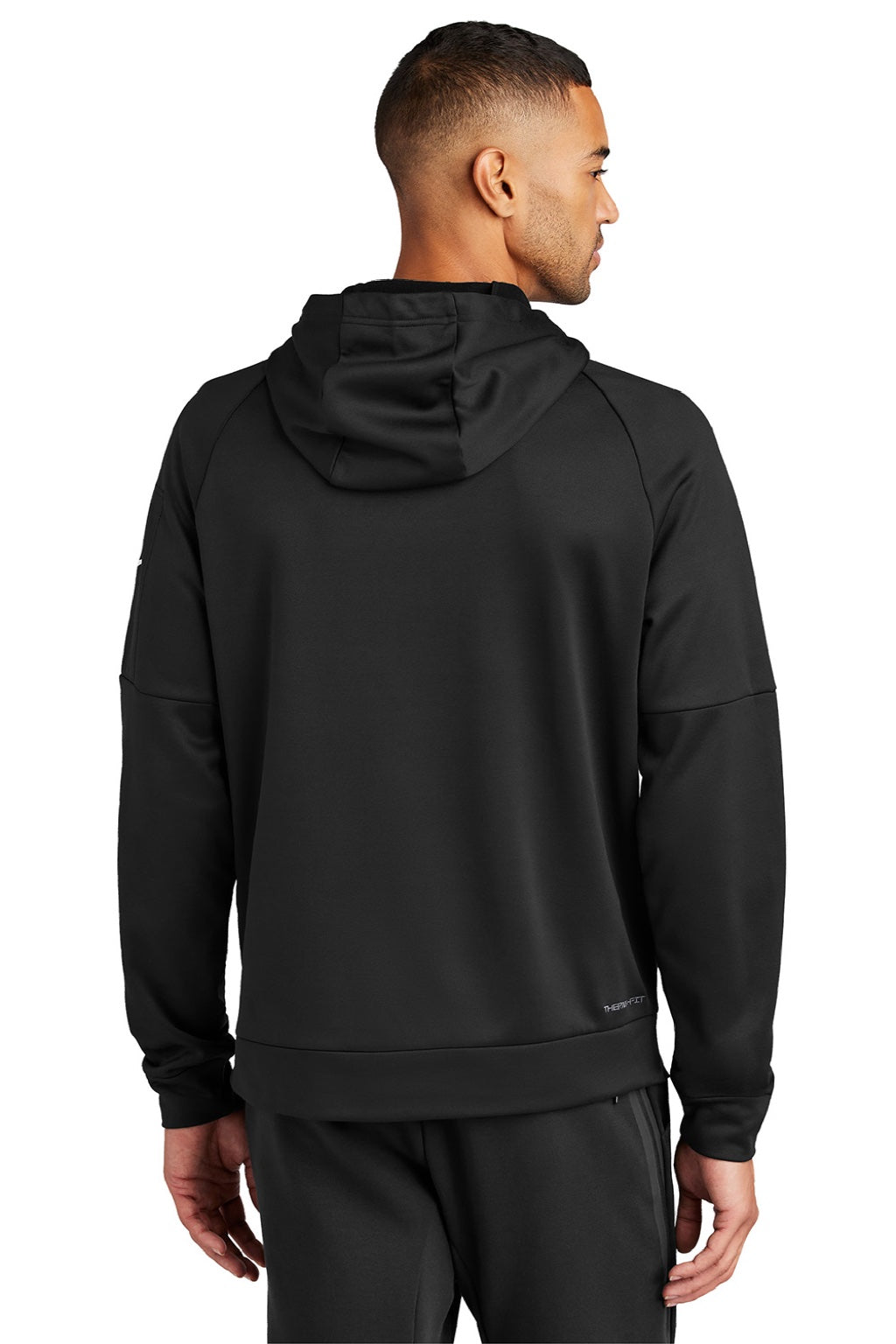 Nike NKFD9735 Mens Therma-Fit Fleece Hooded Sweatshirt Hoodie w/ Pouch Pocket Black Model Back