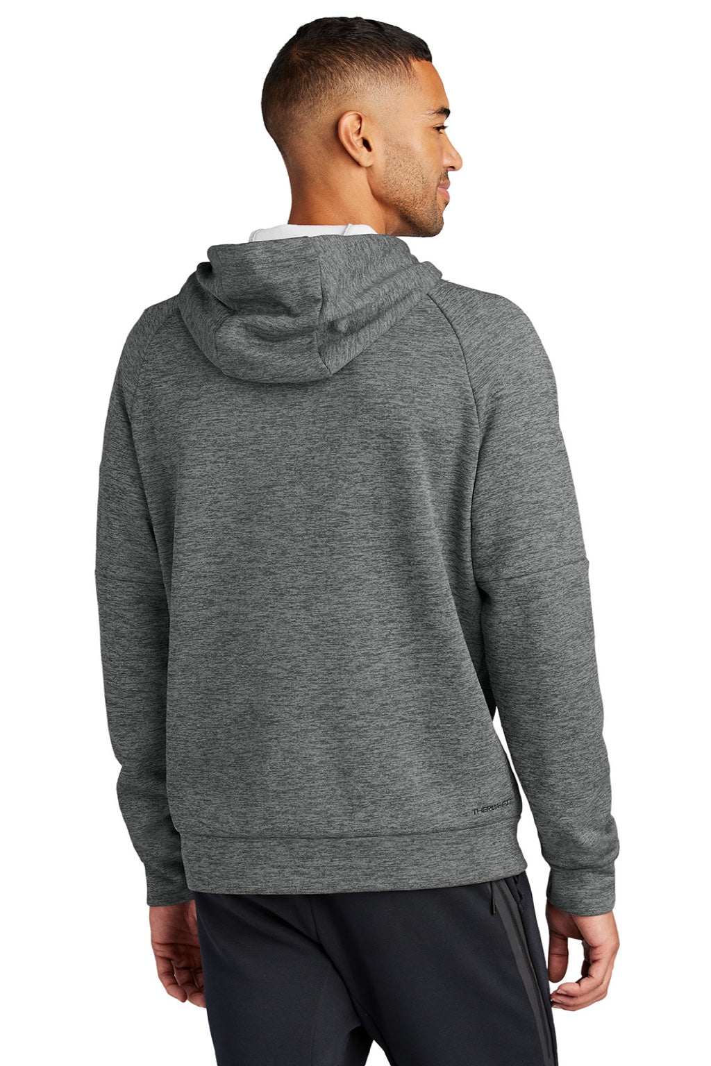 Nike NKFD9735 Mens Therma-Fit Fleece Hooded Sweatshirt Hoodie w/ Pouch Pocket Heather Charcoal Grey Model Back