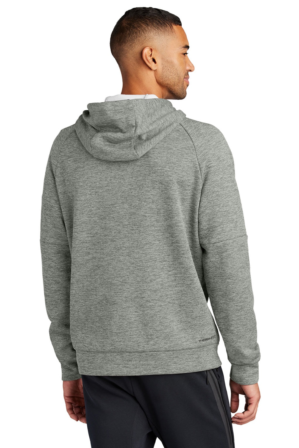 Nike NKFD9735 Mens Therma-Fit Fleece Hooded Sweatshirt Hoodie w/ Pouch Pocket Heather Dark Grey Model Back