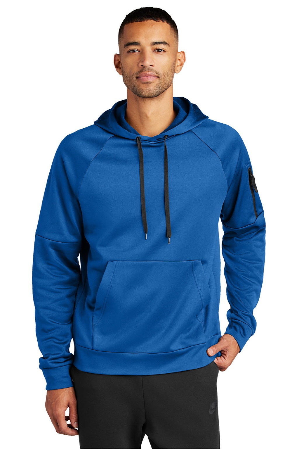 Nike NKFD9735 Mens Therma-Fit Fleece Hooded Sweatshirt Hoodie w/ Pouch Pocket Game Royal Blue Model Front