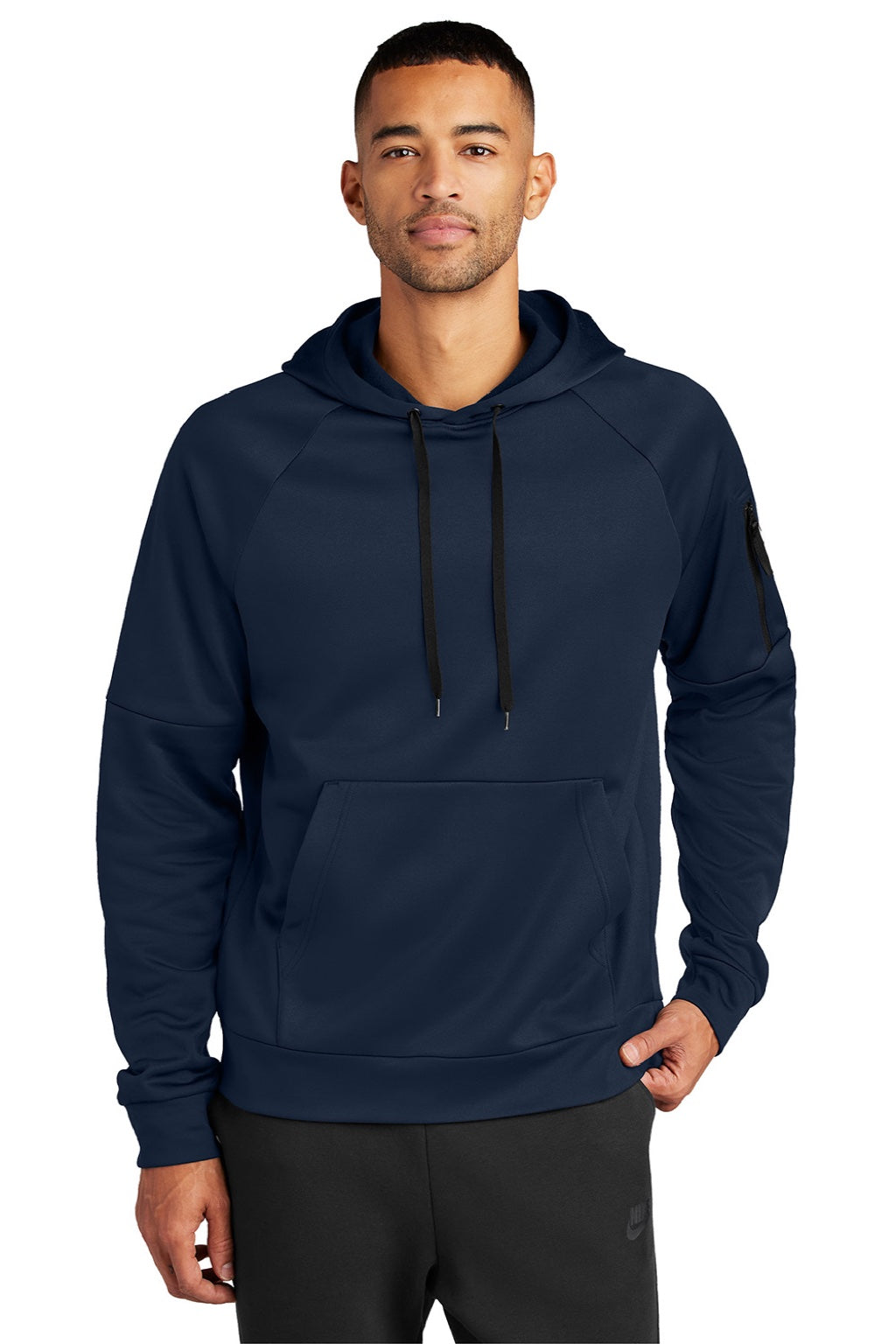 Nike NKFD9735 Mens Therma-Fit Fleece Hooded Sweatshirt Hoodie w/ Pouch Pocket Navy Blue Model Front
