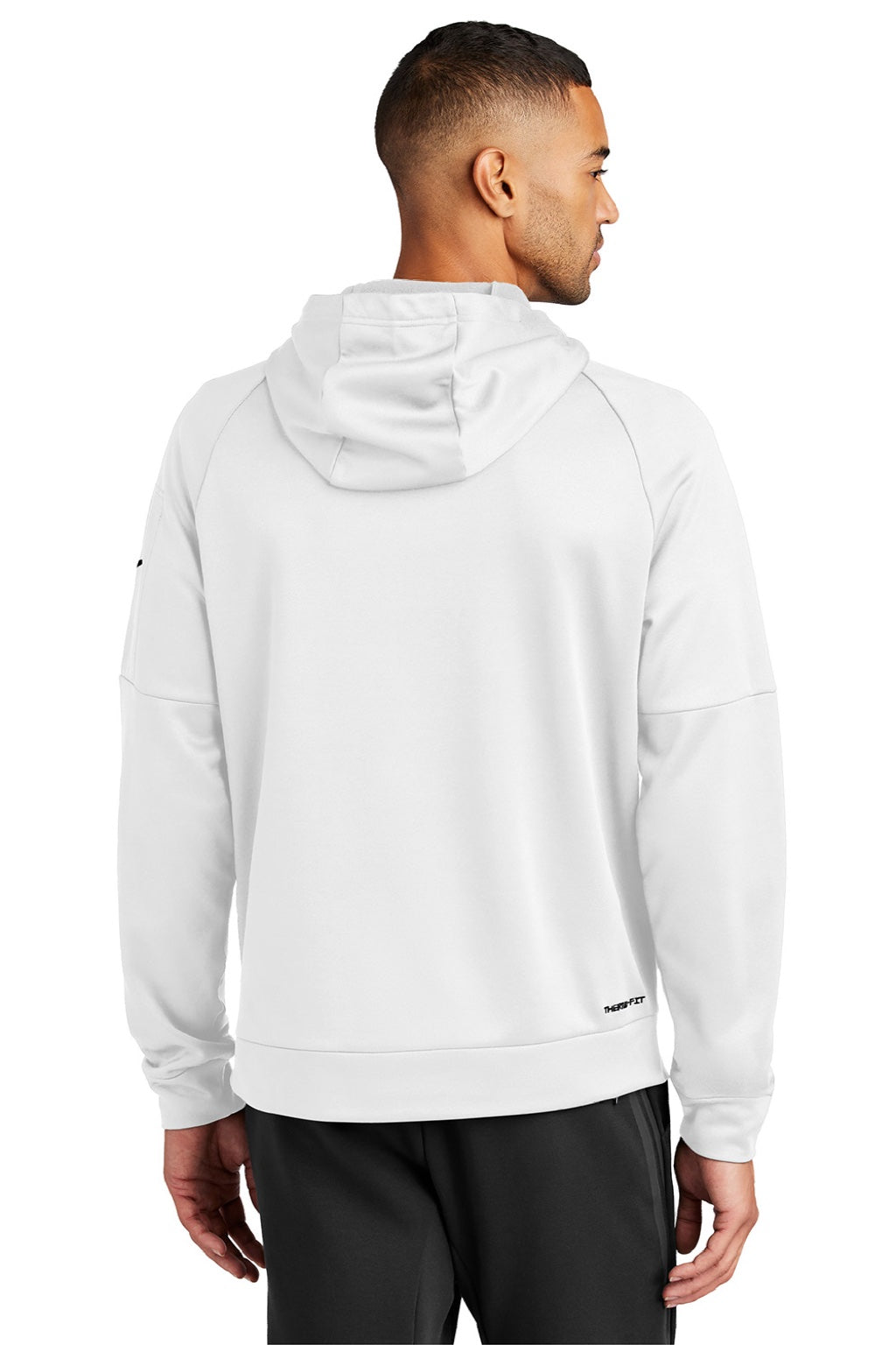 Nike NKFD9735 Mens Therma-Fit Fleece Hooded Sweatshirt Hoodie w/ Pouch Pocket White Model Back