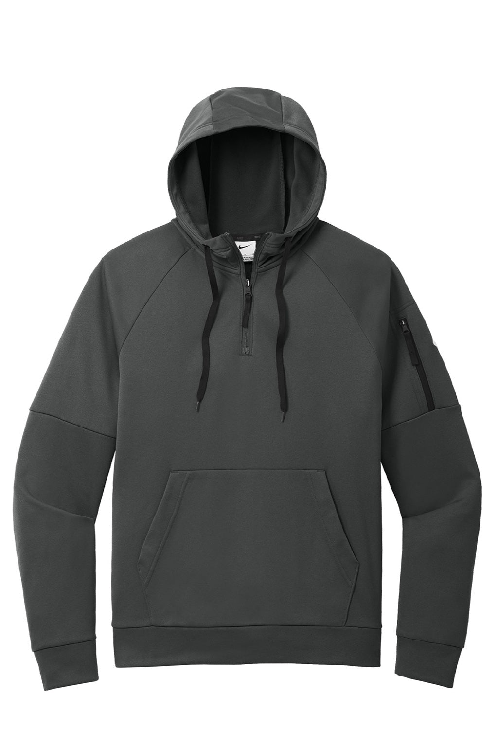 Nike NKFD9742 Mens Therma-Fit Fleece 1/4 Zip Hooded Sweatshirt Hoodie w/ Pouch Pocket Anthracite Grey Flat Front