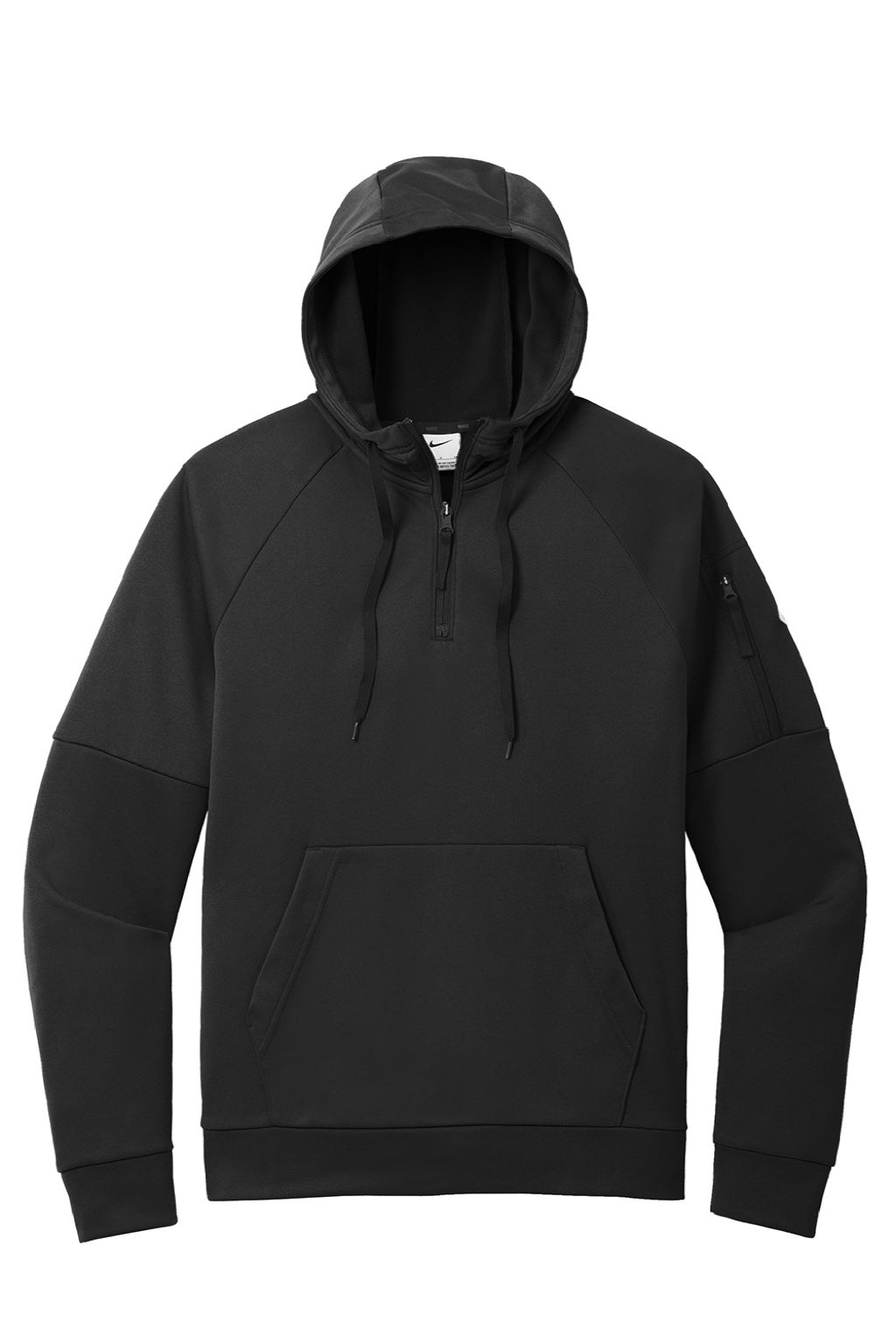 Nike NKFD9742 Mens Therma-Fit Fleece 1/4 Zip Hooded Sweatshirt Hoodie w/ Pouch Pocket Black Flat Front