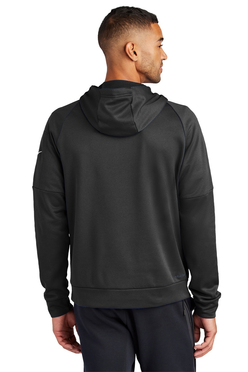 Nike NKFD9742 Mens Therma-Fit Fleece 1/4 Zip Hooded Sweatshirt Hoodie w/ Pouch Pocket Black Model Back