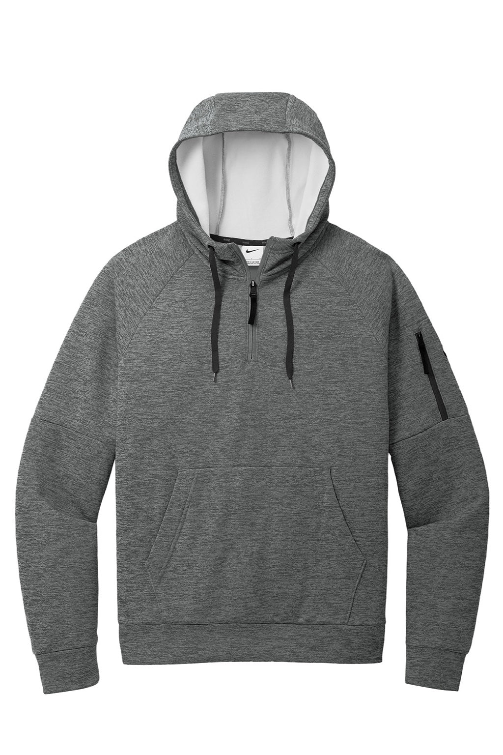 Nike NKFD9742 Mens Therma-Fit Fleece 1/4 Zip Hooded Sweatshirt Hoodie w/ Pouch Pocket Heather Charcoal Grey Flat Front