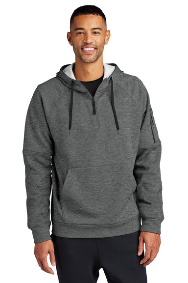 Nike NKFD9742 Mens Therma-Fit Fleece 1/4 Zip Hooded Sweatshirt Hoodie w/ Pouch Pocket Heather Charcoal Grey Model Front