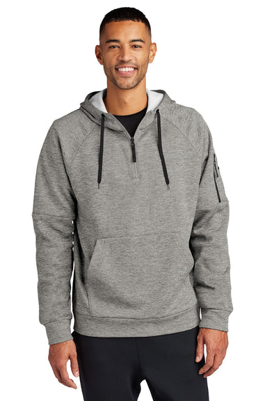 Nike NKFD9742 Mens Therma-Fit Fleece 1/4 Zip Hooded Sweatshirt Hoodie w/ Pouch Pocket Heather Dark Grey Model Front