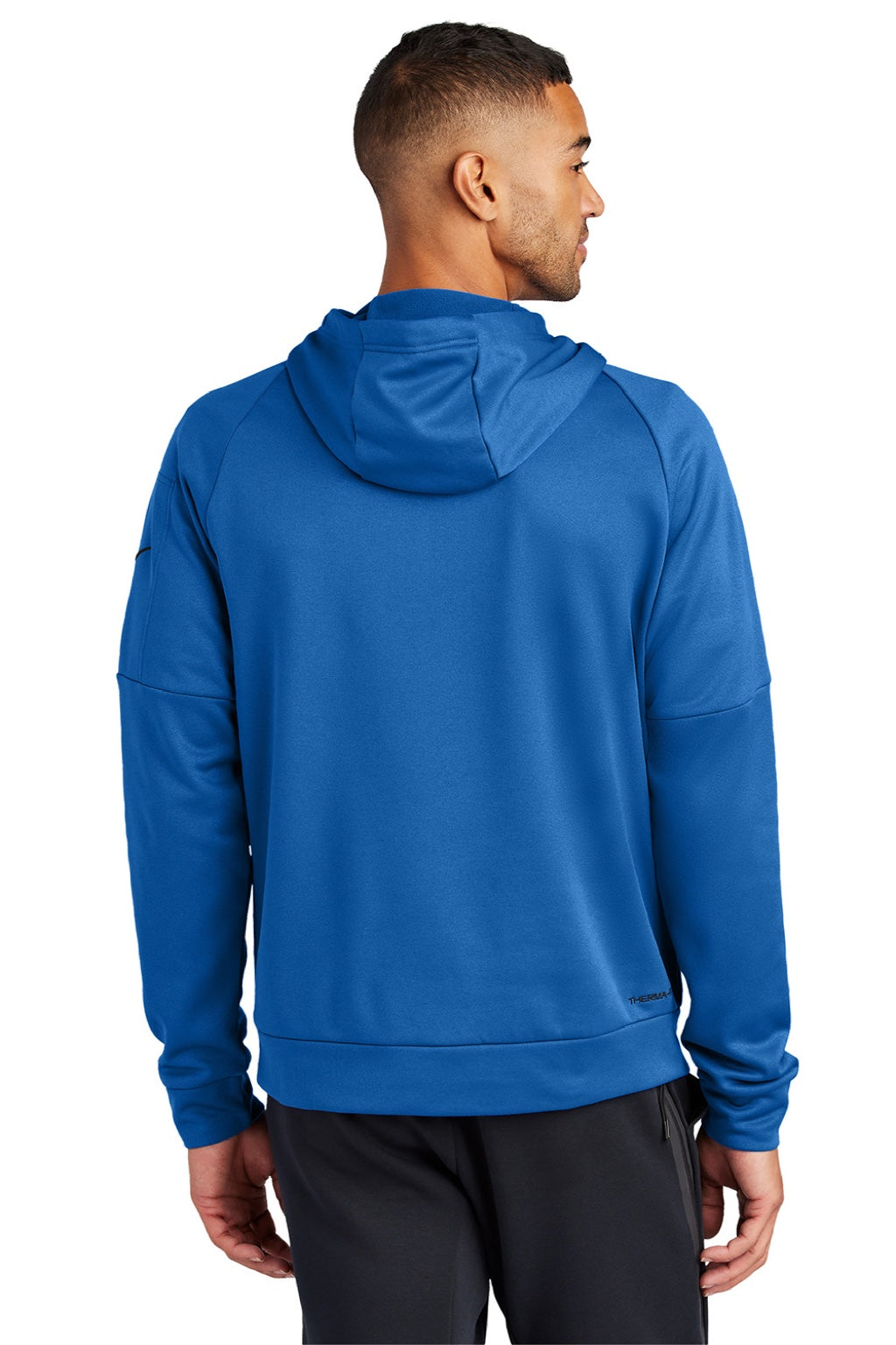 Nike NKFD9742 Mens Therma-Fit Fleece 1/4 Zip Hooded Sweatshirt Hoodie w/ Pouch Pocket Game Royal Blue Model Back