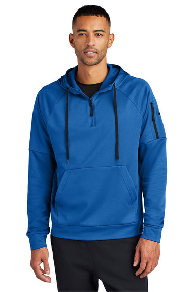 Nike NKFD9742 Mens Therma-Fit Fleece 1/4 Zip Hooded Sweatshirt Hoodie w/ Pouch Pocket Game Royal Blue Model Front