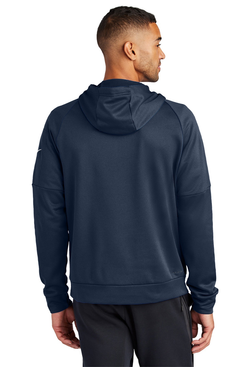 Nike NKFD9742 Mens Therma-Fit Fleece 1/4 Zip Hooded Sweatshirt Hoodie w/ Pouch Pocket Navy Blue Model Back