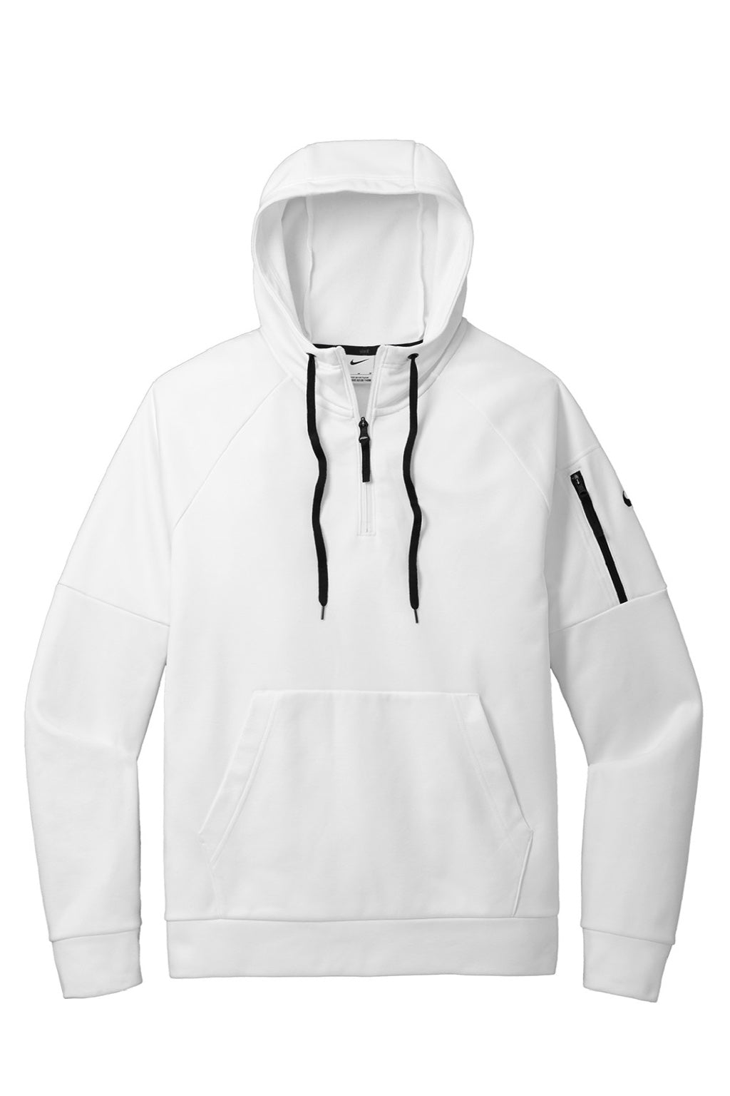 Nike NKFD9742 Mens Therma-Fit Fleece 1/4 Zip Hooded Sweatshirt Hoodie w/ Pouch Pocket White Flat Front