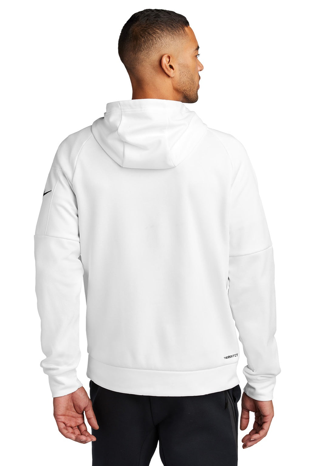 Nike NKFD9742 Mens Therma-Fit Fleece 1/4 Zip Hooded Sweatshirt Hoodie w/ Pouch Pocket White Model Back