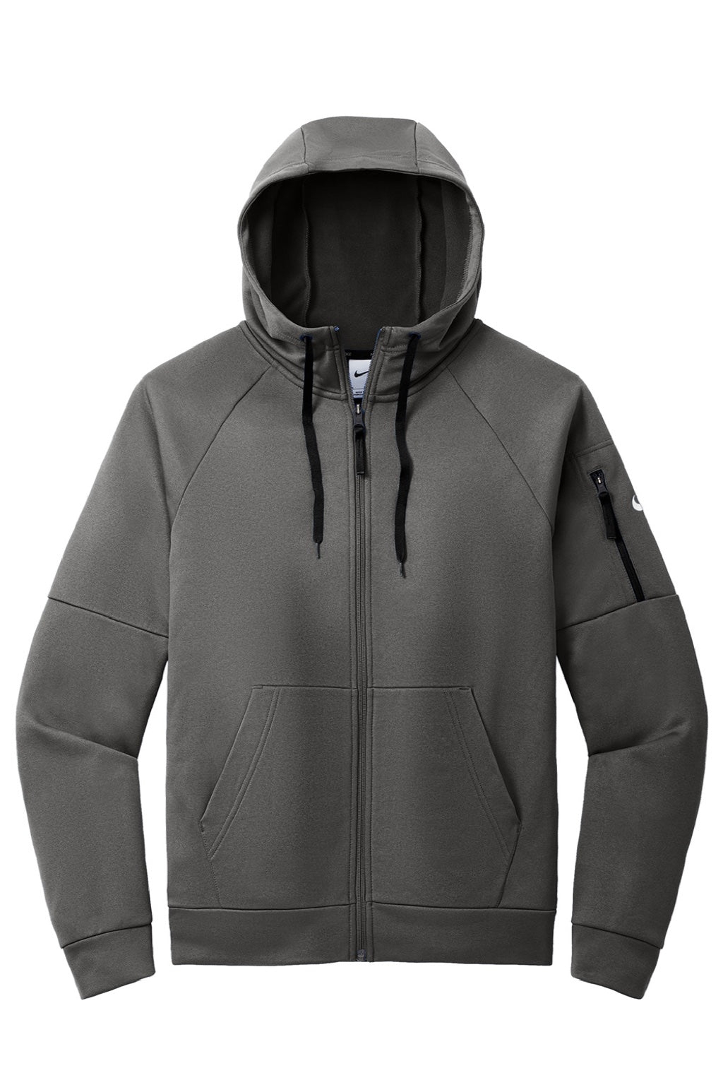 Nike NKFD9859 Mens Therma-Fit Fleece Full Zip Hooded Sweatshirt Hoodie w/ Pockets Anthracite Grey Flat Front