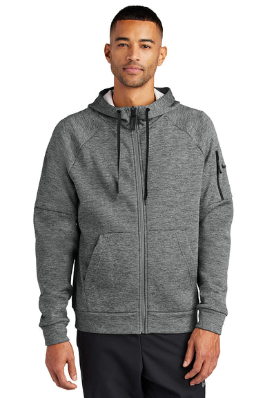 Nike NKFD9859 Mens Therma-Fit Fleece Full Zip Hooded Sweatshirt Hoodie w/ Pockets Heather Charcoal Grey Model Front