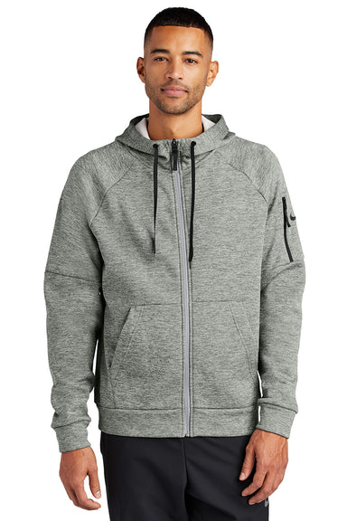 Nike NKFD9859 Mens Therma-Fit Fleece Full Zip Hooded Sweatshirt Hoodie w/ Pockets Heather Dark Grey Model Front