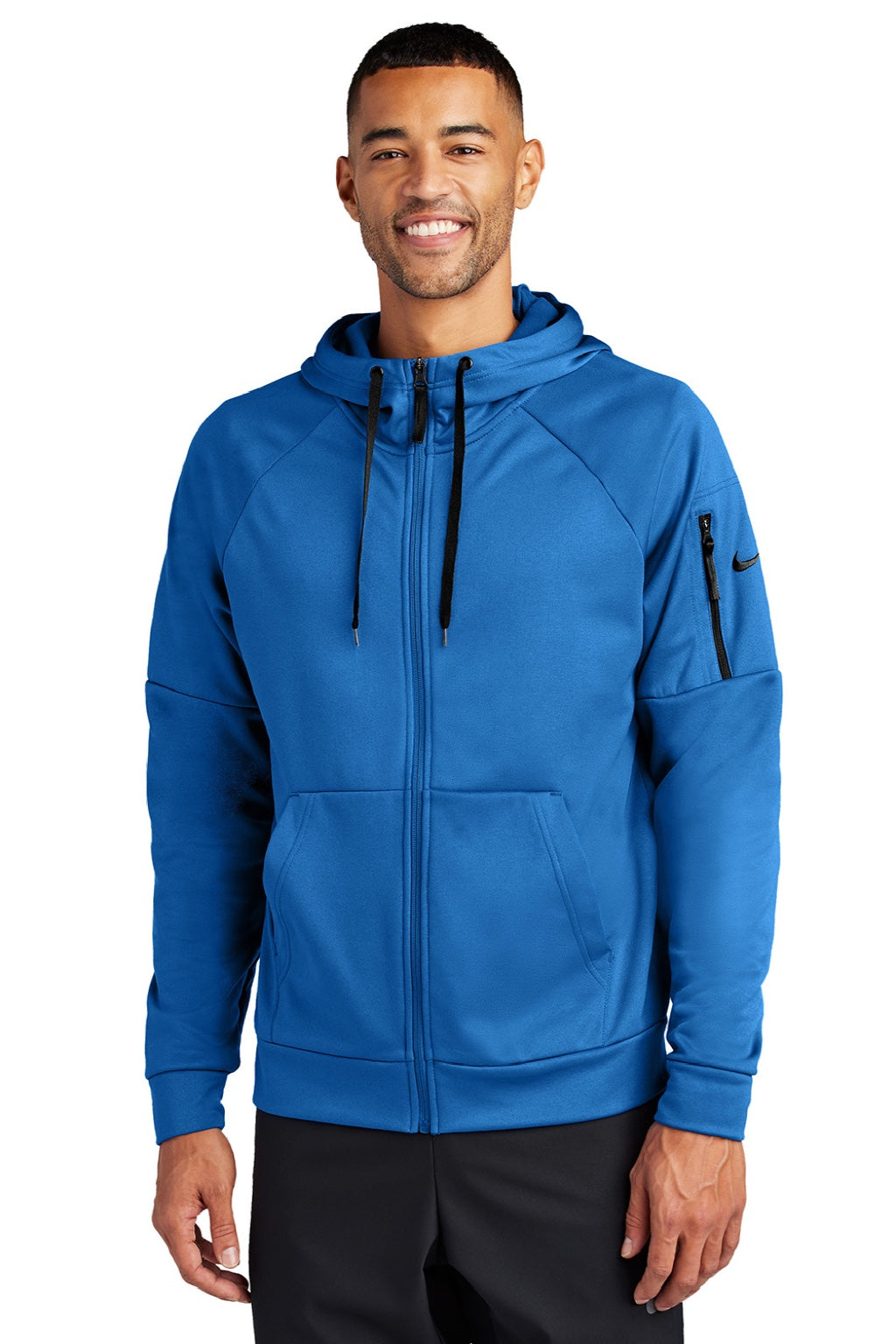 Nike NKFD9859 Mens Therma-Fit Fleece Full Zip Hooded Sweatshirt Hoodie w/ Pockets Game Royal Blue Model Front