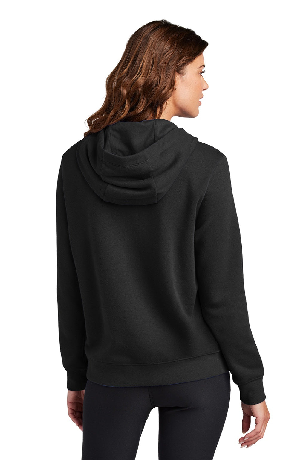 Nike NKFD9889 Womens Club Fleece Hooded Sweatshirt Hoodie w/ Pouch Pockets Black Model Back