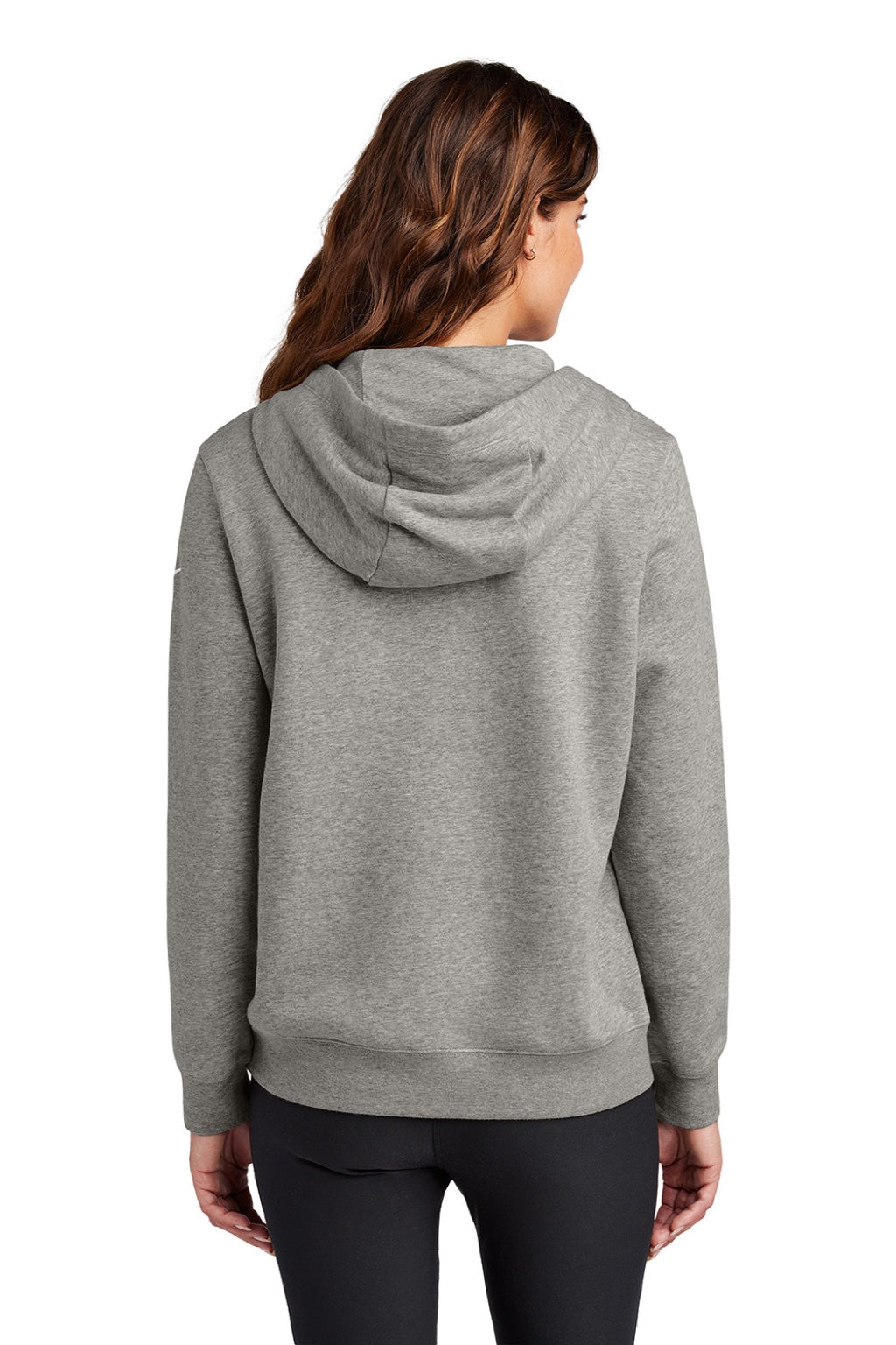 Nike NKFD9889 Womens Club Fleece Hooded Sweatshirt Hoodie w/ Pouch Pockets Heather Dark Grey Model Back