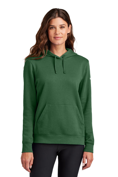 Nike NKFD9889 Womens Club Fleece Hooded Sweatshirt Hoodie w/ Pouch Pockets Gorge Green Model Front
