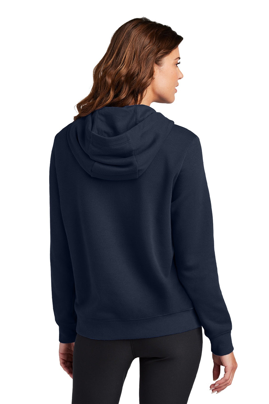 Nike NKFD9889 Womens Club Fleece Hooded Sweatshirt Hoodie w/ Pouch Pockets Midnight Navy Blue Model Back