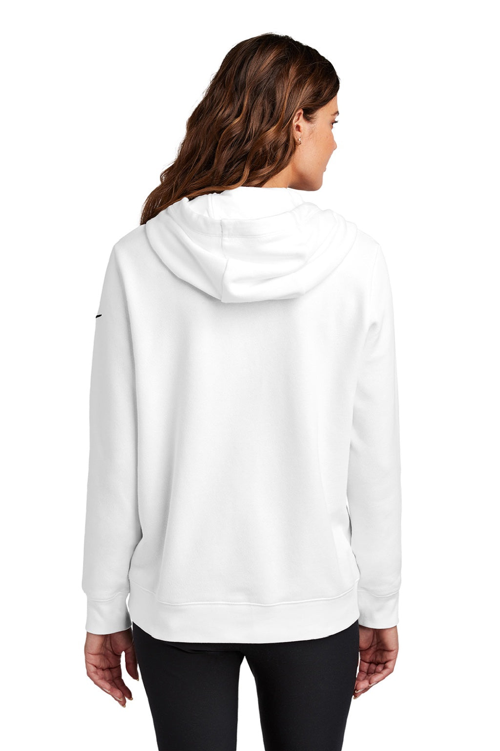 Nike NKFD9889 Womens Club Fleece Hooded Sweatshirt Hoodie w/ Pouch Pockets White Model Back