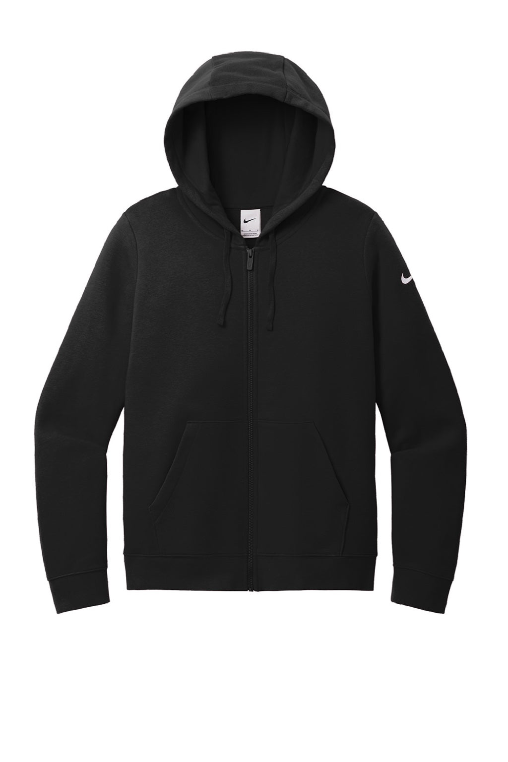 Nike NKFD9890 Womens Club Fleece Full Zip Hooded Sweatshirt Hoodie w/ Pockets Black Flat Front