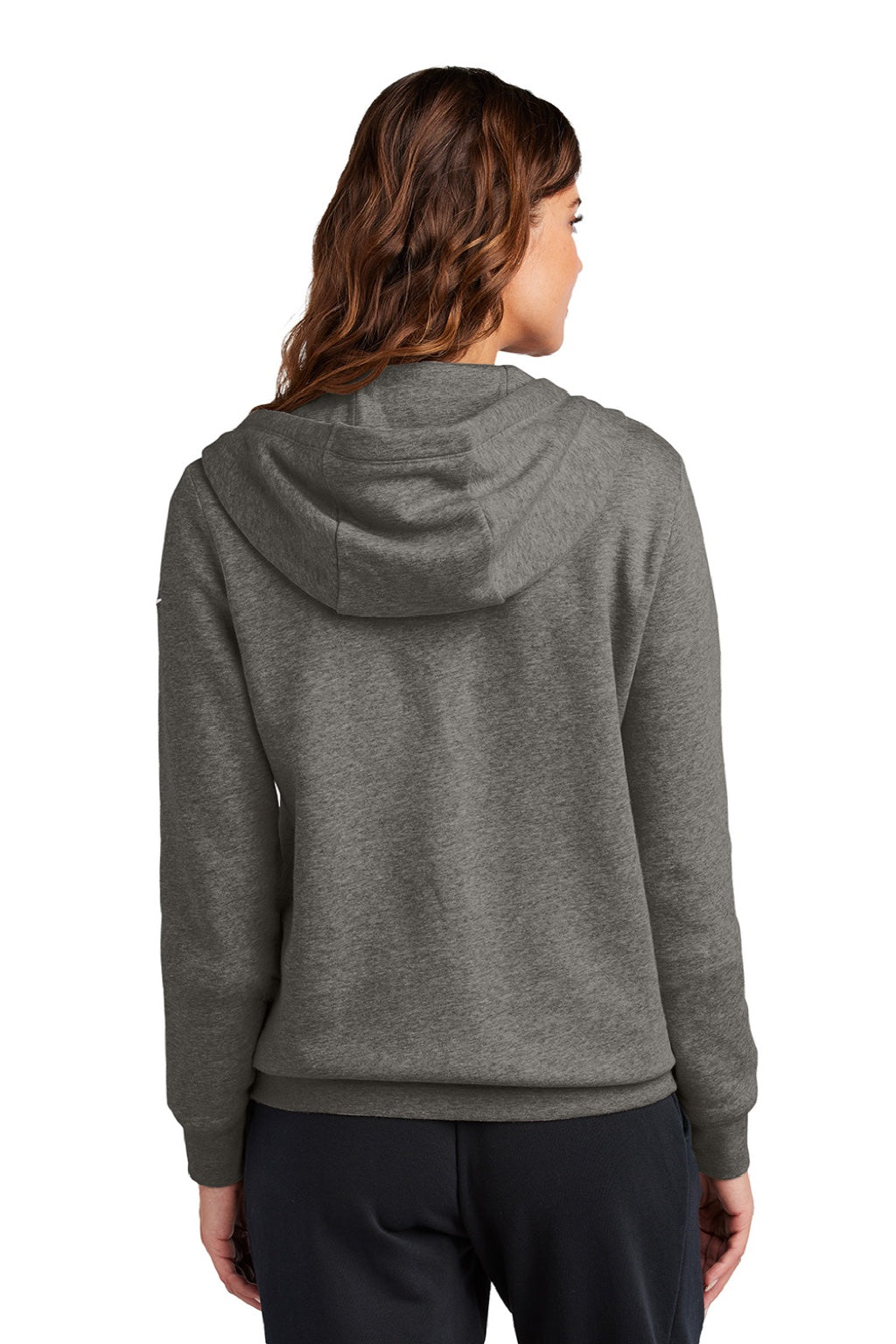 Nike NKFD9890 Womens Club Fleece Full Zip Hooded Sweatshirt Hoodie w/ Pockets Heather Charcoal Grey Model Back