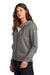 Nike NKFD9890 Womens Club Fleece Full Zip Hooded Sweatshirt Hoodie w/ Pockets Heather Charcoal Grey Model Side