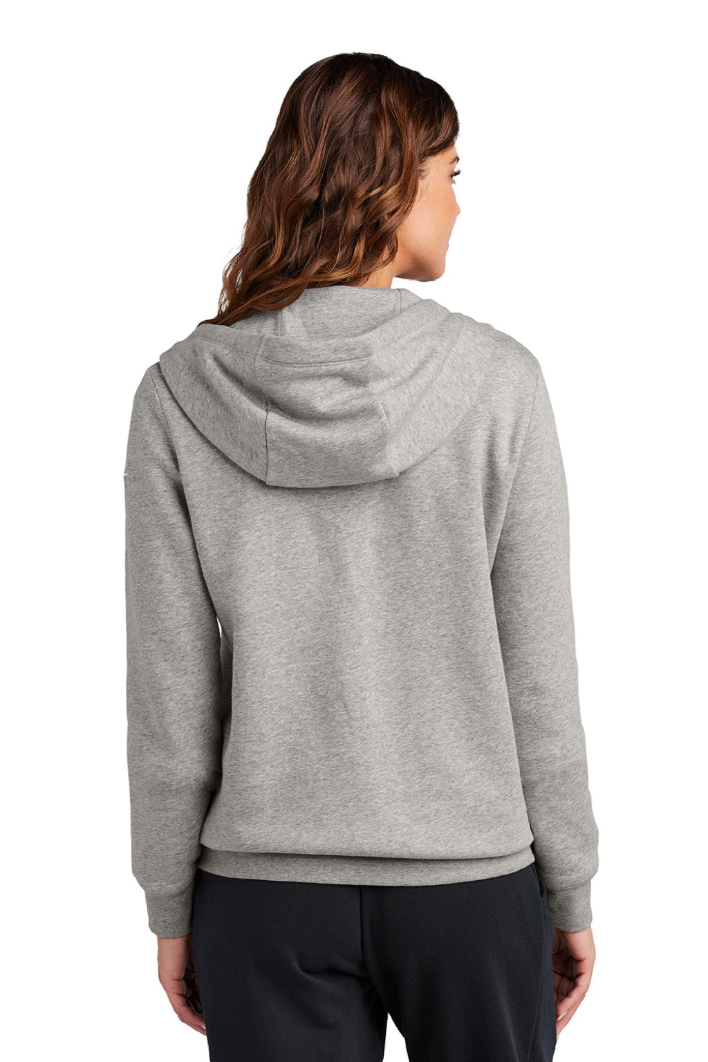 Nike NKFD9890 Womens Club Fleece Full Zip Hooded Sweatshirt Hoodie w/ Pockets Heather Dark Grey Model Back