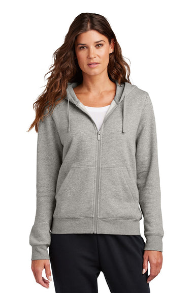 Nike NKFD9890 Womens Club Fleece Full Zip Hooded Sweatshirt Hoodie w/ Pockets Heather Dark Grey Model Front