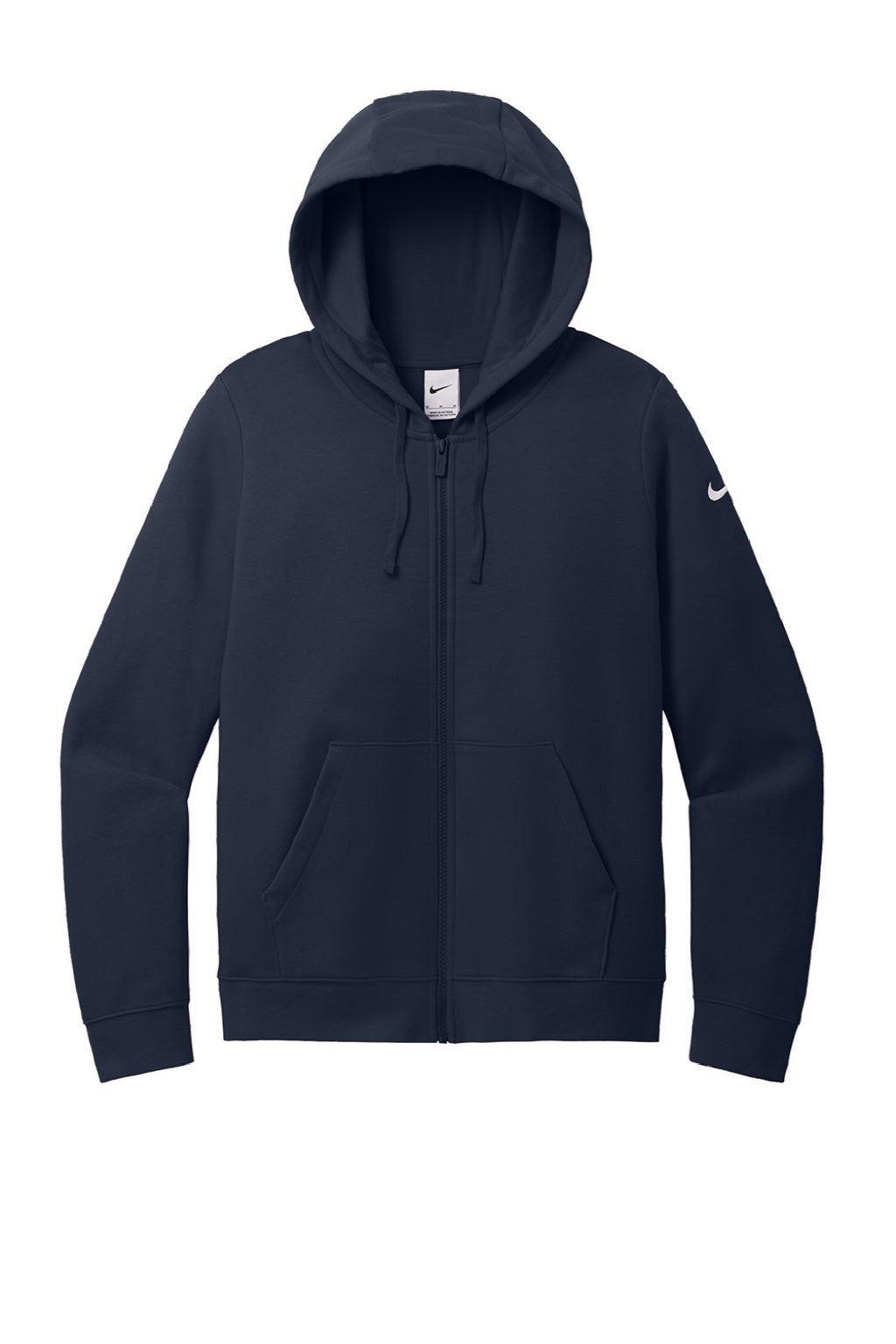 Nike NKFD9890 Womens Club Fleece Full Zip Hooded Sweatshirt Hoodie w/ Pockets Midnight Navy Blue Flat Front