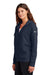 Nike NKFD9890 Womens Club Fleece Full Zip Hooded Sweatshirt Hoodie w/ Pockets Midnight Navy Blue Model Side