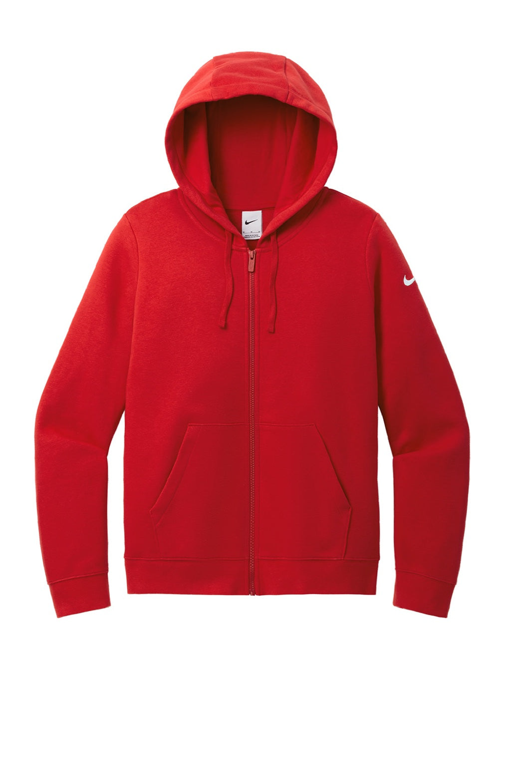 Nike NKFD9890 Womens Club Fleece Full Zip Hooded Sweatshirt Hoodie w/ Pockets University Red Flat Front