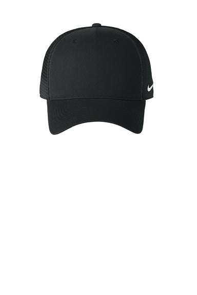 Nike Hats NKFN9893 Mens Mesh Snapback Trucker Hat Black Flat Front