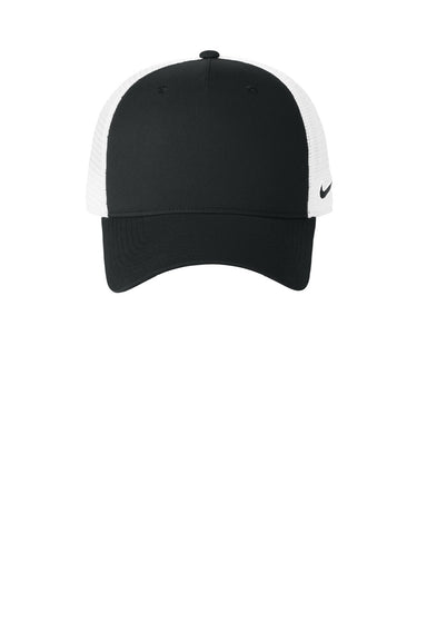 Nike Hats NKFN9893 Mens Mesh Snapback Trucker Hat Black/White Flat Front
