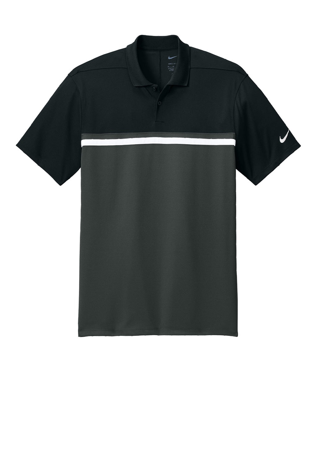 Nike NKFQ3968 Mens Victory Dri-Fit Moisture Wicking Colorblock Short Sleeve Polo Shirt Black/Anthracite Grey/White Flat Front