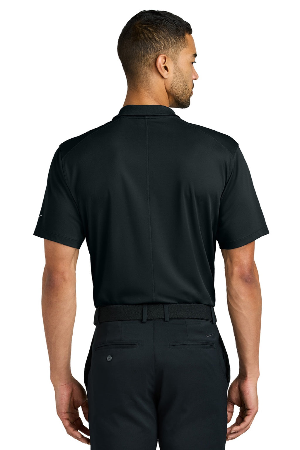 Nike NKFQ3968 Mens Victory Dri-Fit Moisture Wicking Colorblock Short Sleeve Polo Shirt Black/Anthracite Grey/White Model Back