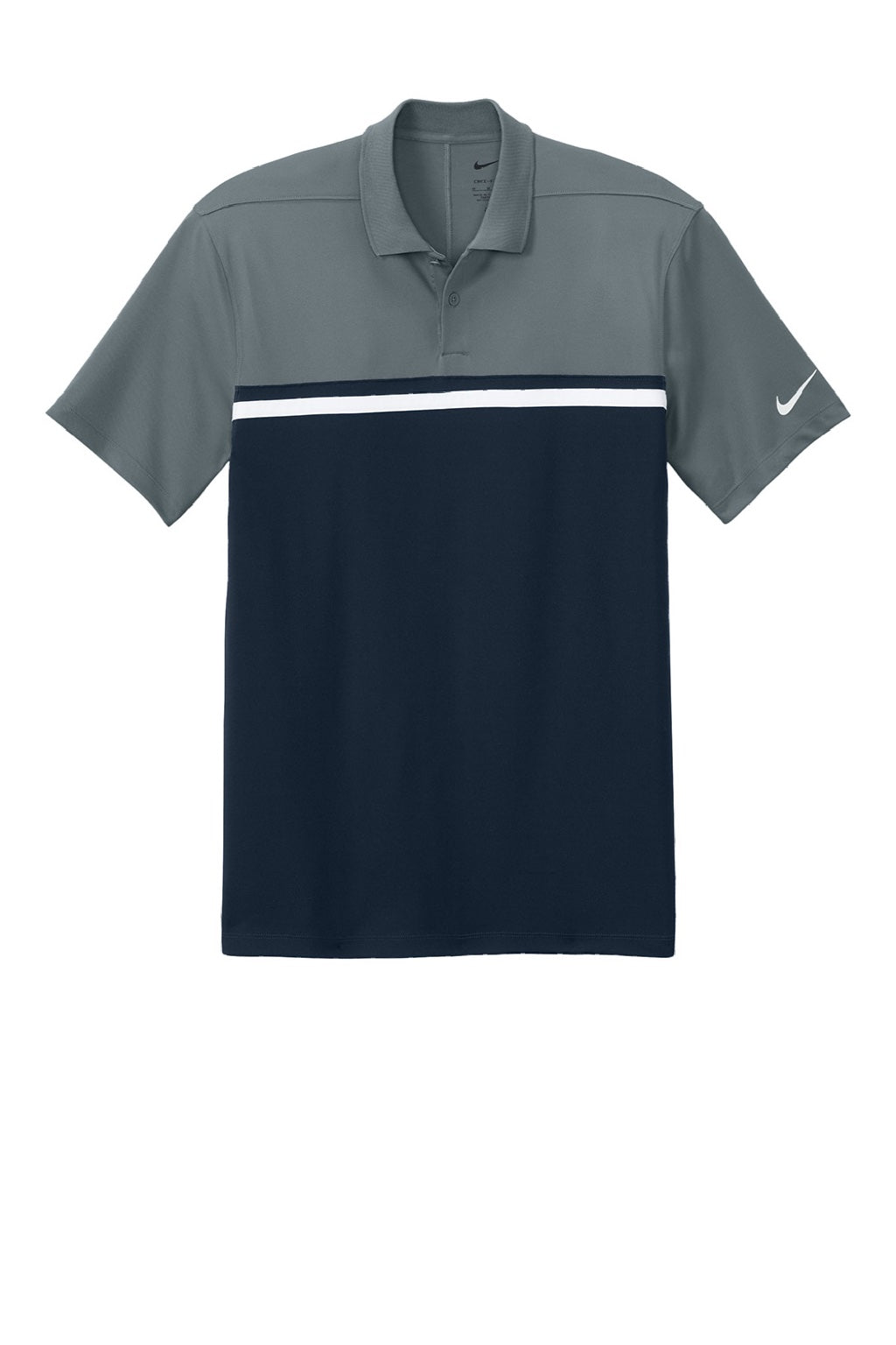 Nike NKFQ3968 Mens Victory Dri-Fit Moisture Wicking Colorblock Short Sleeve Polo Shirt Cool Grey/Navy Blue/White Flat Front