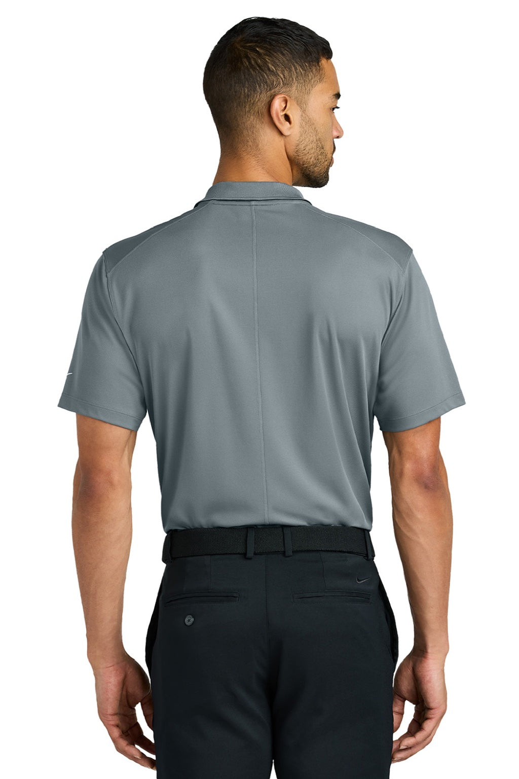 Nike NKFQ3968 Mens Victory Dri-Fit Moisture Wicking Colorblock Short Sleeve Polo Shirt Cool Grey/Navy Blue/White Model Back