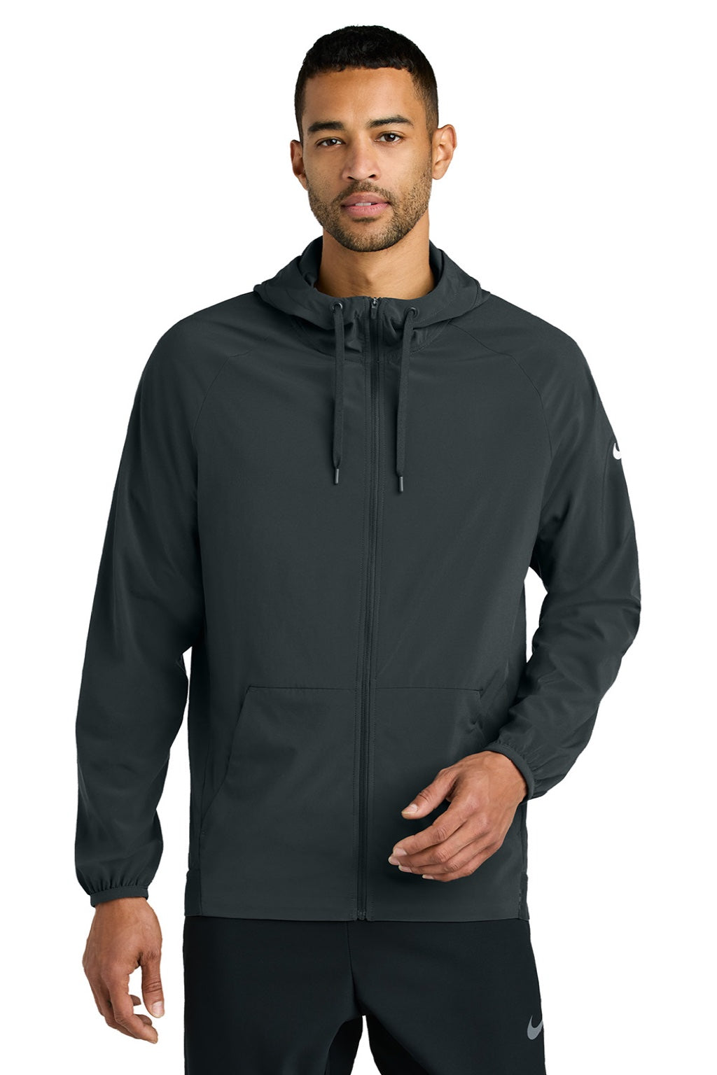 Nike NKFQ4761 Mens Pro Dri-Fit Moisture Wicking Full Zip Hooded Jacket Anthracite Grey Model Front